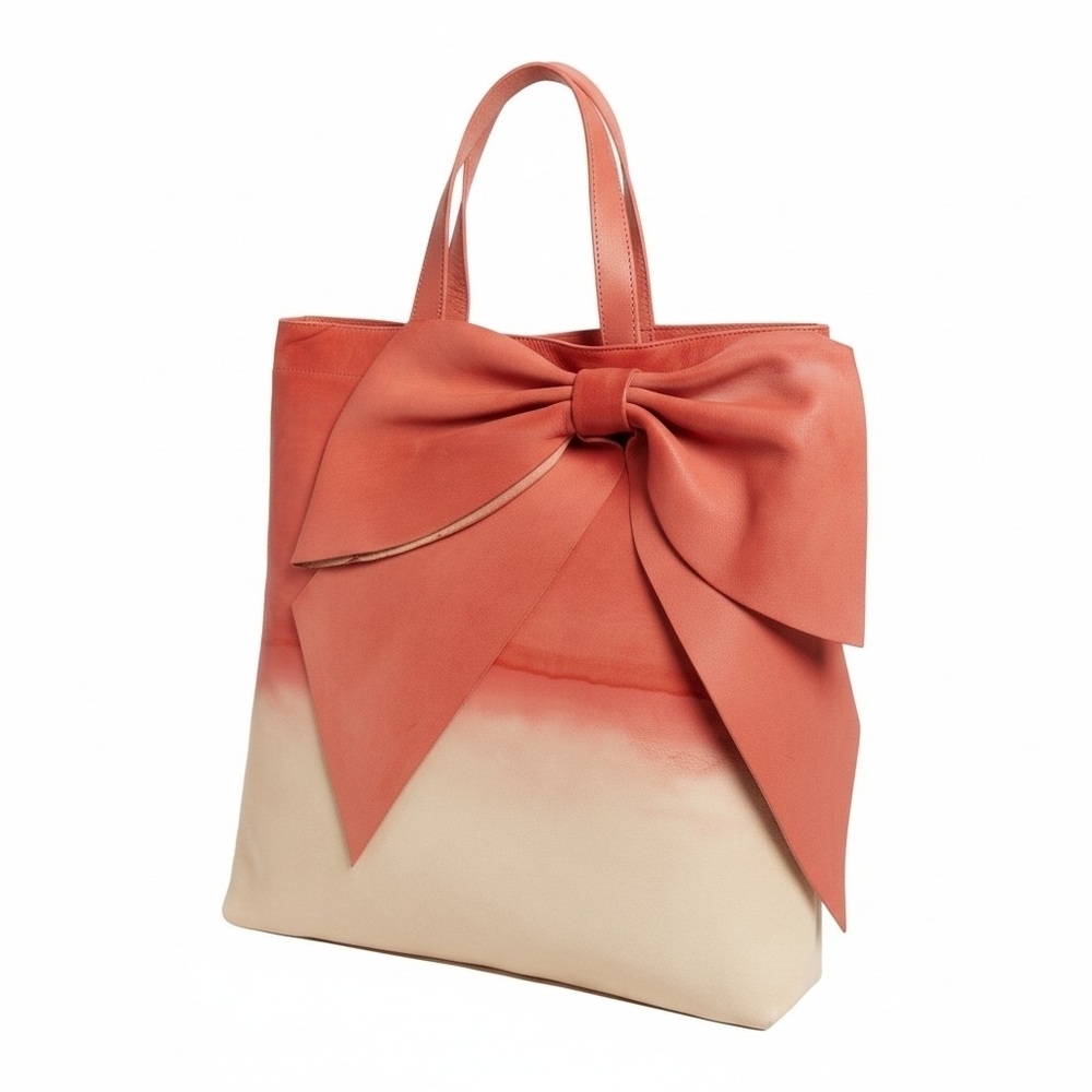 RED Valentino Dyed Lambskin Leather Bow Tote Cream/Bitersweet